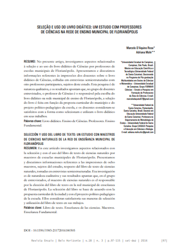 SELEÇÃO E USO DO LIVRO DIDÁTICO: UM ESTUDO COM PROFESSORES DE CIÊNCIAS NA REDE DE ENSINO MUNICIPAL DE FLORIANÓPOLIS