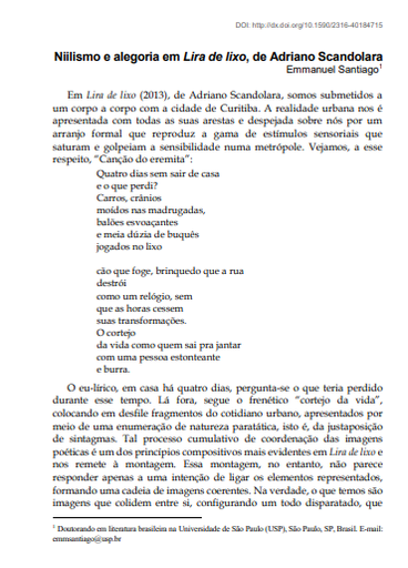 Niilismo e alegoria em Lira de lixo , de Adriano Scandolara