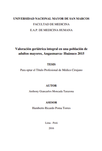 Valoración geriátrica integral en una población de adultos mayores, Angasmarca- Huánuco 2015