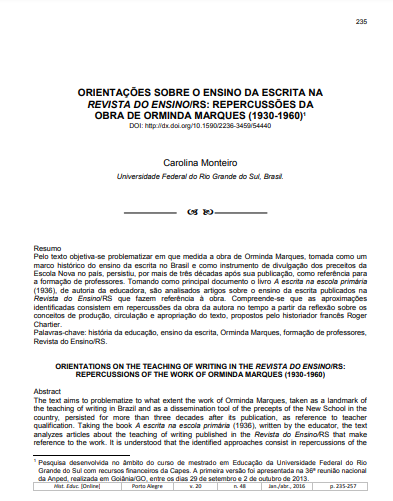 ORIENTAÇÕES SOBRE O ensino da escrita Na Revista do Ensino/RS: repercussões da obra de Orminda Marques (1930-1960)