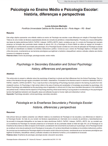 Psicologia no Ensino Médio e Psicologia Escolar: história, diferenças e perspectivas