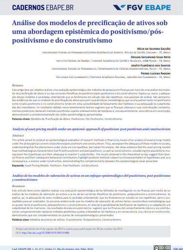 Análise dos modelos de precificação de ativos sob uma abordagem epistêmica do positivismo/pós-positivismo e do construtivismo