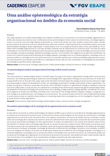 Uma análise epistemológica da estratégia organizacional no âmbito da economia social