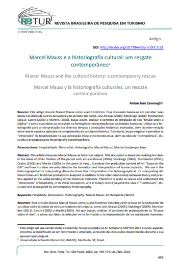 Marcel Mauss and the cultural history: a contemporary rescue