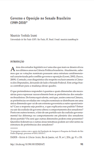 Governo e Oposição no Senado Brasileiro (1989-2010)