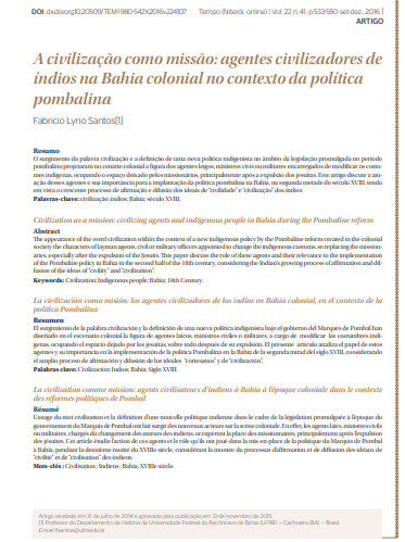 A civilização como missão: agentes civilizadores de índios na Bahia colonial no contexto da política pombalina