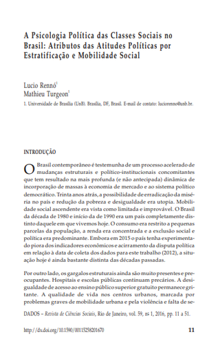 A Psicologia Política das Classes Sociais no Brasil: Atributos das Atitudes Políticas por Estratificação e Mobilidade Social