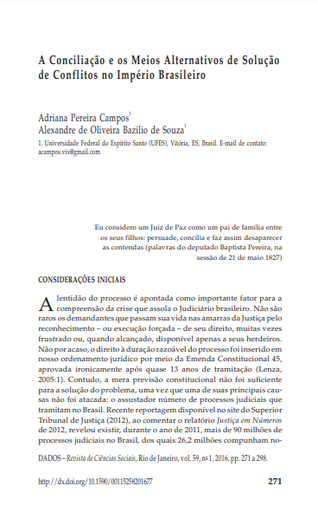 A Conciliação e os Meios Alternativos de Solução de Conflitos no Império Brasileiro