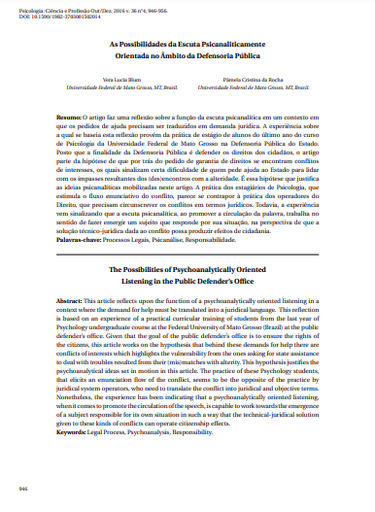 As Possibilidades da Escuta Psicanaliticamente Orientada no Âmbito da Defensoria Pública