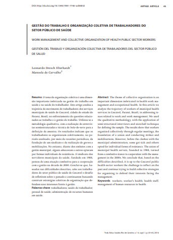 GESTÃO DO TRABALHO E ORGANIZAÇÃO COLETIVA DE TRABALHADORES DO SETOR PÚBLICO DE SAÚDE