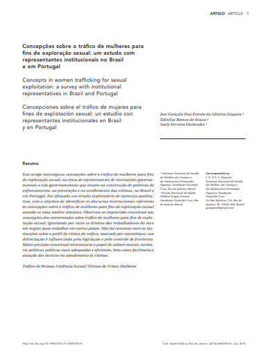 Concepções sobre o tráfico de mulheres para fins de exploração sexual: um estudo com representantes institucionais no Brasil e em Portugal