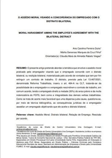 O assédio moral visando a concordância do empregado com o distrato bilateral