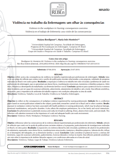 Violência no trabalho da Enfermagem: um olhar às consequências