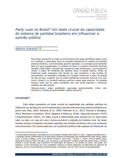 Party cues no Brasil? Um teste crucial da capacidade do sistema de partidos brasileiro em influenciar a opinião pública