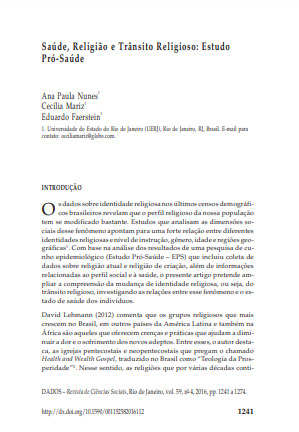 Saúde, Religião e Trânsito Religioso: Estudo Pró-Saúde