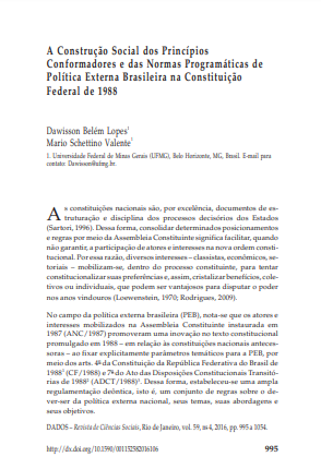 A Construção Social dos Princípios Conformadores e das Normas Programáticas de Política Externa Brasileira na Constituição Federal de 1988