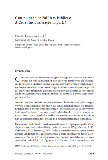 Continuidade de Políticas Públicas: A Constitucionalização Importa?