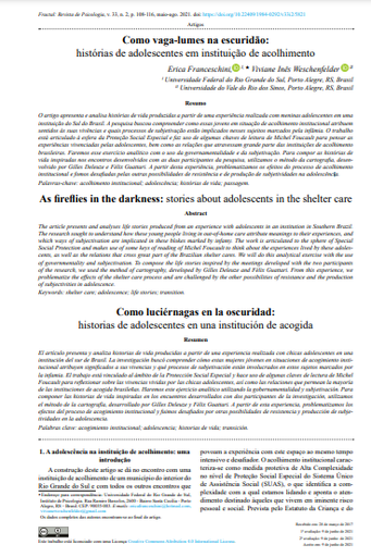 Como vaga-lumes na escuridão: histórias de adolescentes em instituição de acolhimento