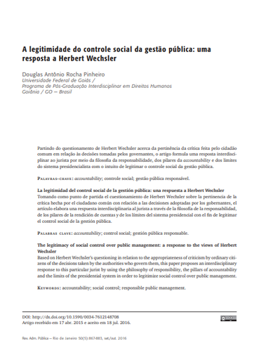 A legitimidade do controle social da gestão pública: uma resposta a Herbert Wechsler