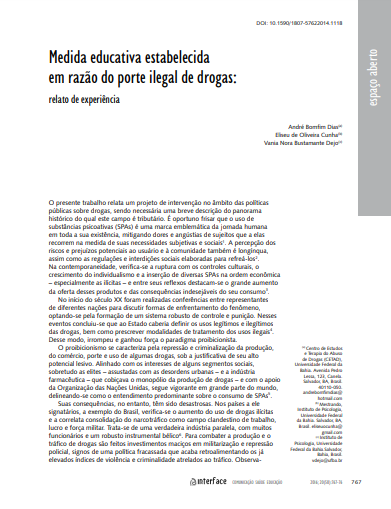 Medida educativa estabelecida em razão do porte ilegal de drogas: relato de experiência