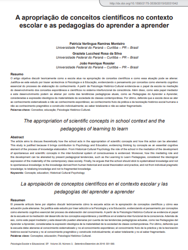 A apropriação de conceitos científicos no contexto escolar e as pedagogias do aprender a aprender