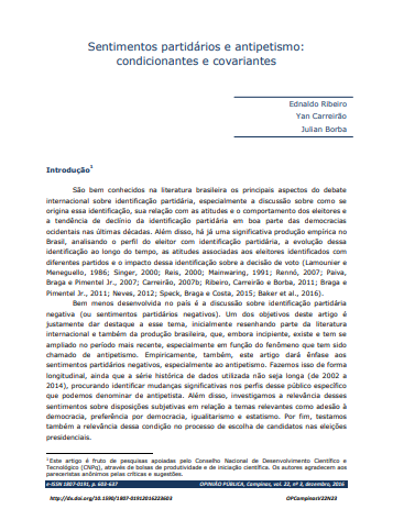 Sentimentos partidários e antipetismo: condicionantes e covariantes