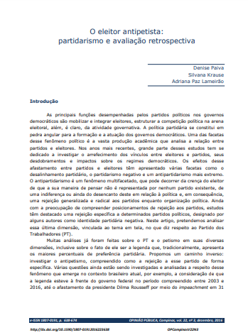 O eleitor antipetista: partidarismo e avaliação retrospectiva