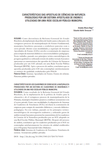 CARACTERÍSTICAS DAS APOSTILAS DE CIÊNCIAS DA NATUREZA PRODUZIDAS POR UM SISTEMA APOSTILADO DE ENSINO E UTILIZADAS EM UMA REDE ESCOLAR PÚBLICA MUNICIPAL