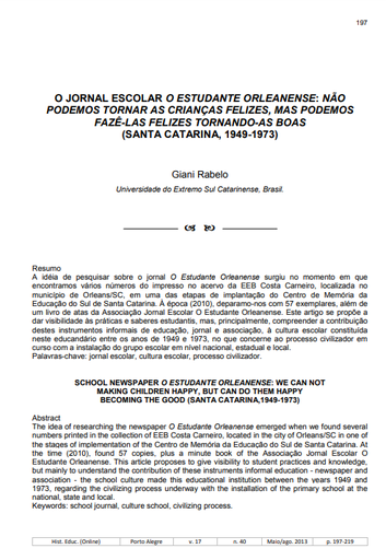 O jornal escolar O Estudante Orleanense: não podemos tornar as crianças felizes, mas podemos fazê-las felizes tornando-as boas (Santa Catarina, 1949-1973)