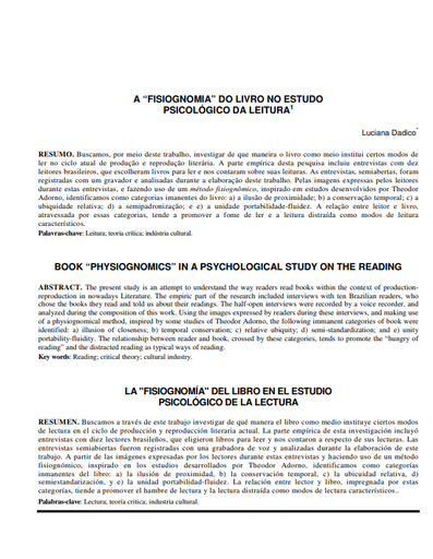 A &quot;fisiognomia&quot; do livro no estudo psicológico da leitura