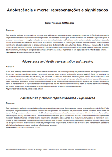Adolescência e morte: representações e significados