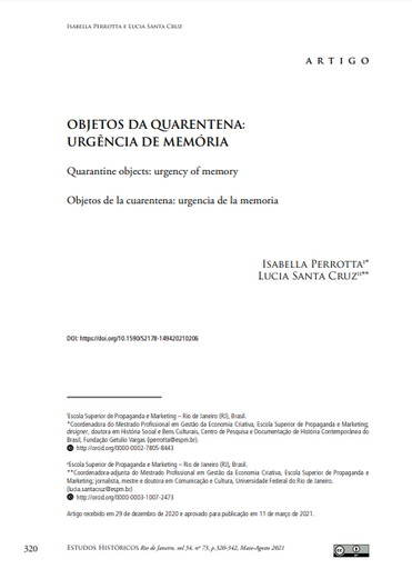 OBJETOS DA QUARENTENA: URGÊNCIA DE MEMÓRIA