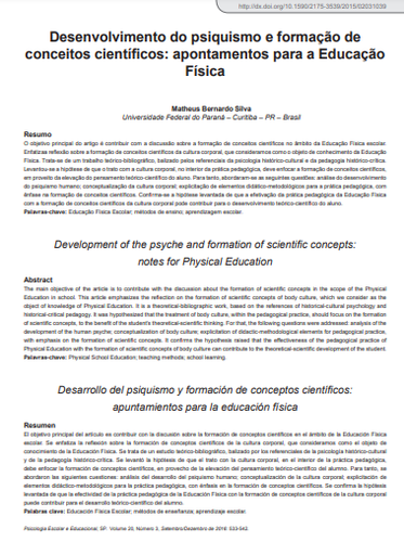Desenvolvimento do psiquismo e formação de conceitos científicos: apontamentos para a Educação Física