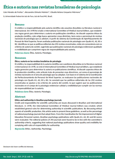 Ética e autoria nas revistas brasileiras de psicologia