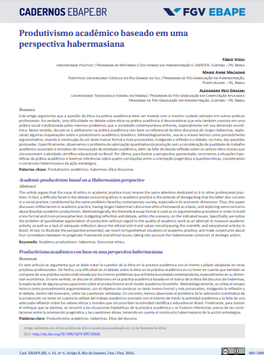 Produtivismo acadêmico baseado em uma perspectiva habermasiana