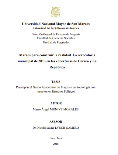Marcos para construir la realidad. La revocatoria municipal de 2013 en las coberturas de Correo y La República