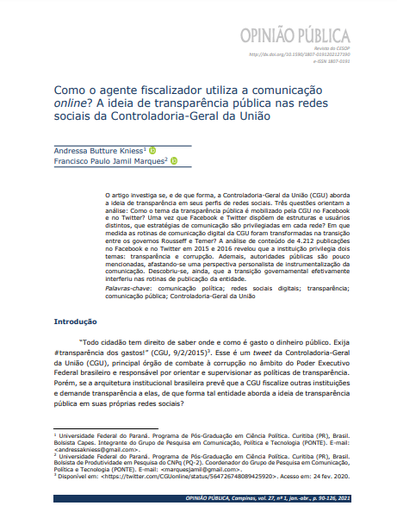Como o agente fiscalizador utiliza a comunicação online ? A ideia de transparência pública nas redes sociais da Controladoria-Geral da União