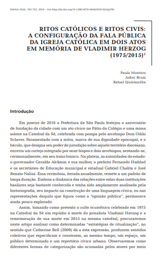 RITOS CATÓLICOS E RITOS CIVIS: A CONFIGURAÇÃO DA FALA PÚBLICA DA IGREJA CATÓLICA EM DOIS ATOS EM MEMÓRIA DE VLADIMIR HERZOG (1975/2015)