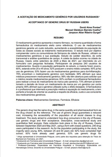 A aceitação de medicamento genérico por usuários russanos