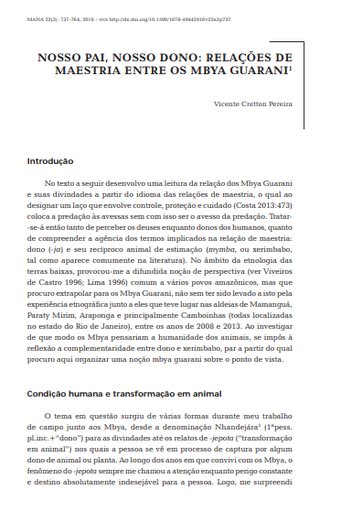 NOSSO PAI, NOSSO DONO: RELAÇÕES DE MAESTRIA ENTRE OS MBYA GUARANI