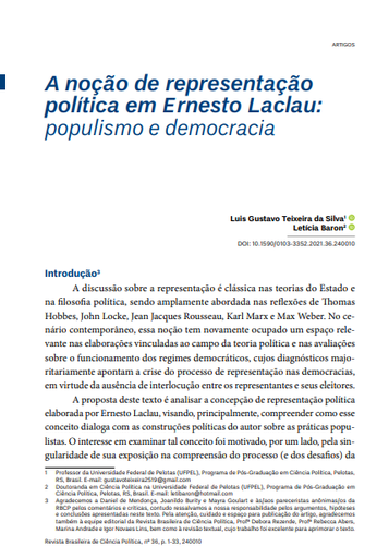 A noção de representação política em Ernesto Laclau: populismo e democracia