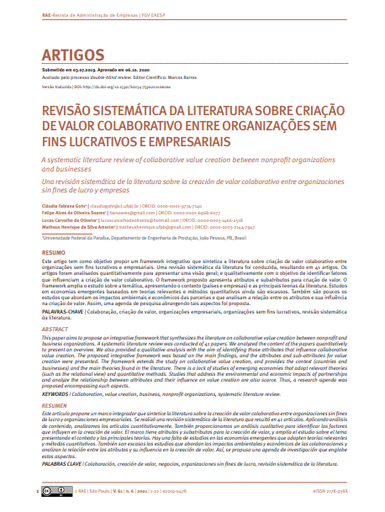 A SYSTEMATIC LITERATURE REVIEW OF COLLABORATIVE VALUE CREATION BETWEEN NONPROFIT ORGANIZATIONS AND BUSINESSES