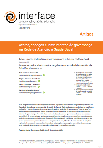 Atores, espaços e instrumentos de governança na Rede de Atenção à Saúde Bucal
