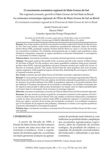 O crescimento econômico regional de Mato Grosso do Sul