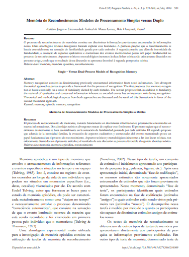 Memória de Reconhecimento: Modelos de Processamento Simples versus Duplo