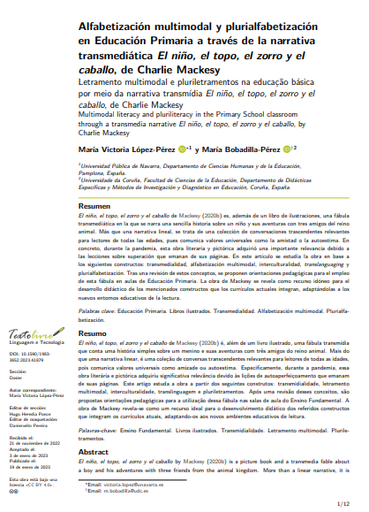 Alfabetización multimodal y plurialfabetización en Educación Primaria a través de la narrativa transmediática El niño, el topo, el zorro y el caballo, de Charlie Mackesy