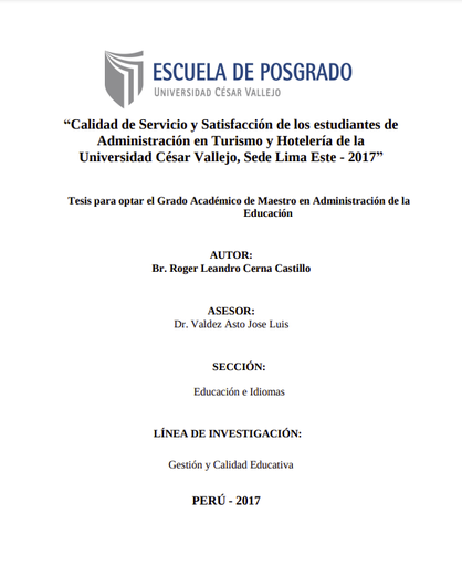 Calidad de Servicio y Satisfacción de los estudiantes de Administración en Turismo y Hotelería