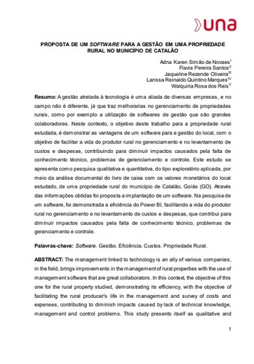 Proposta de um software para a gestão em uma propriedade rural no município de Catalão