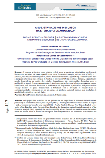 A SUBJETIVIDADE NOS DISCURSOS DA LITERATURA DE AUTOAJUDA*