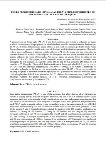 Uso da progesterona de longa ação por via oral em protocolo de receptora acíclica na espécie equina